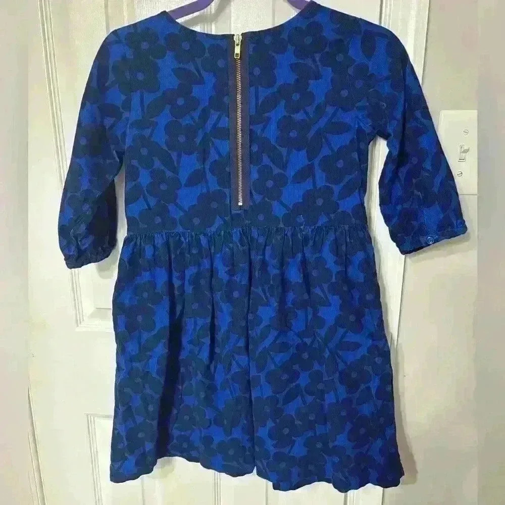 Hanna Andersson Girls Size 140 Corduroy Long Sleeve Navy/Blue Floral Dress - Picture 3 of 7